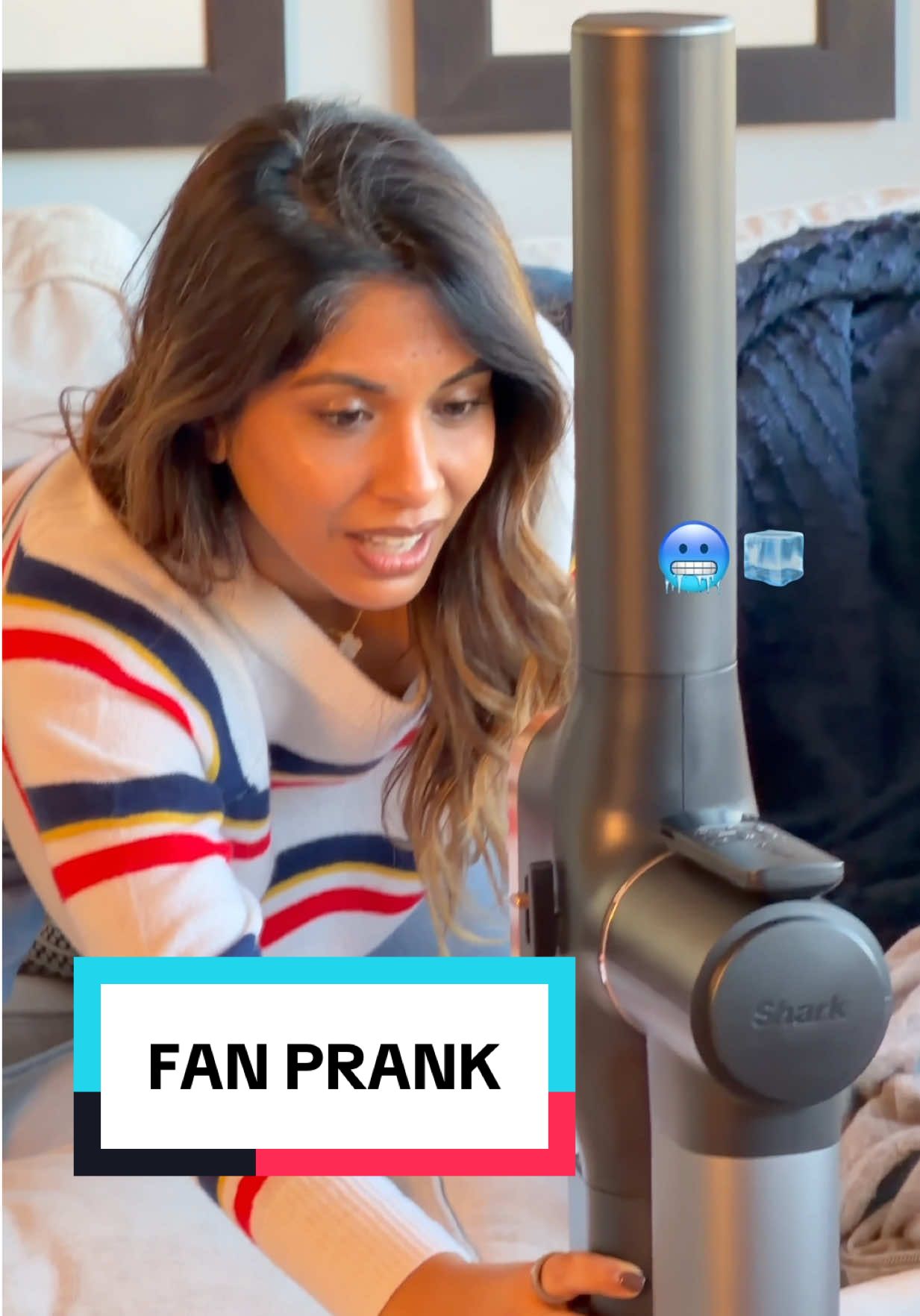 TikTok post by @sheenamelwani for Shark Home. Caption reads: Gifted @TRID a new “fan.” I just didn’t tell him....