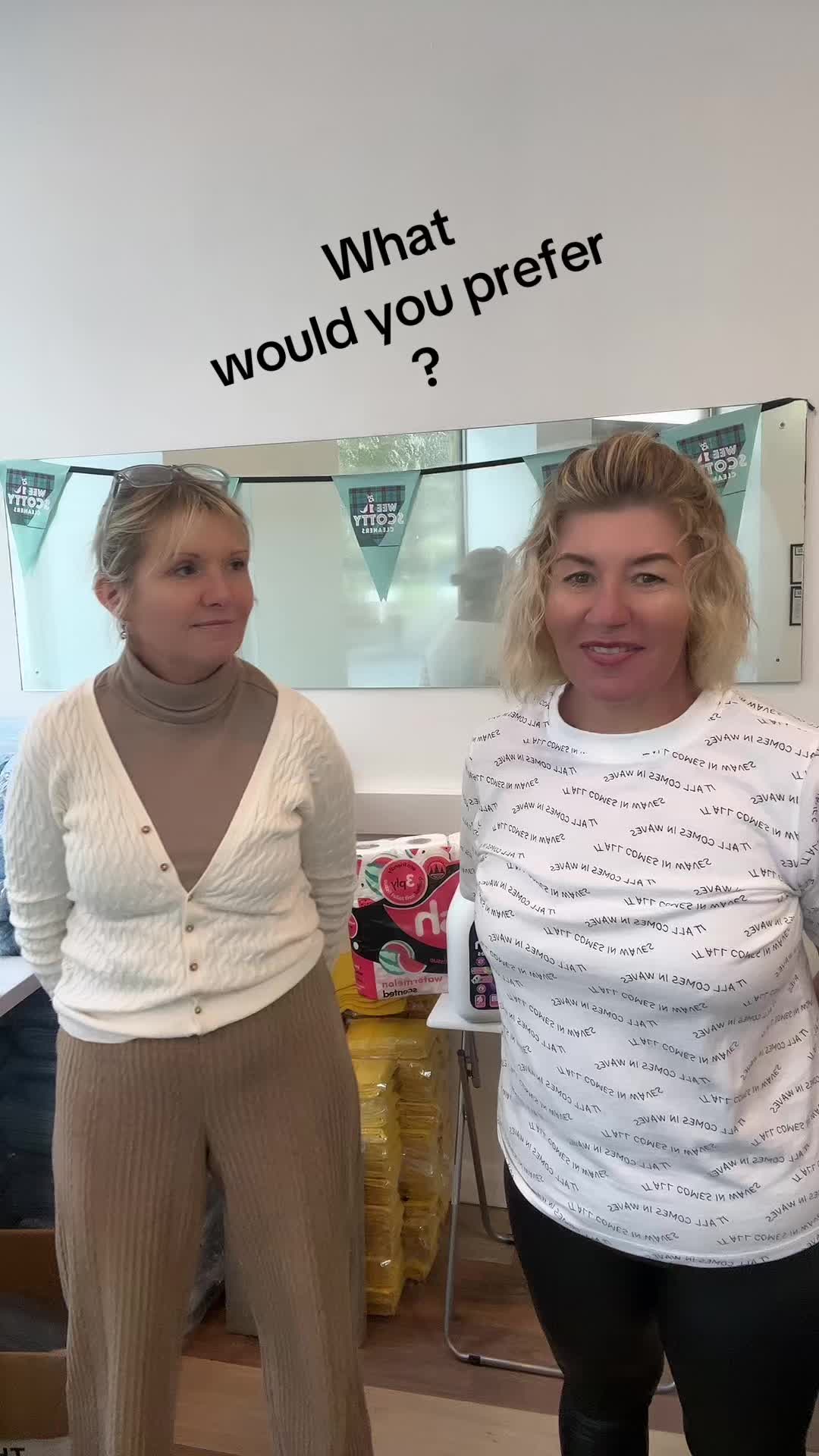 TikTok post by @theweescottycleaners for Broadway Candy. Caption reads: What one would you prefer ? #challenge #hair #hat....