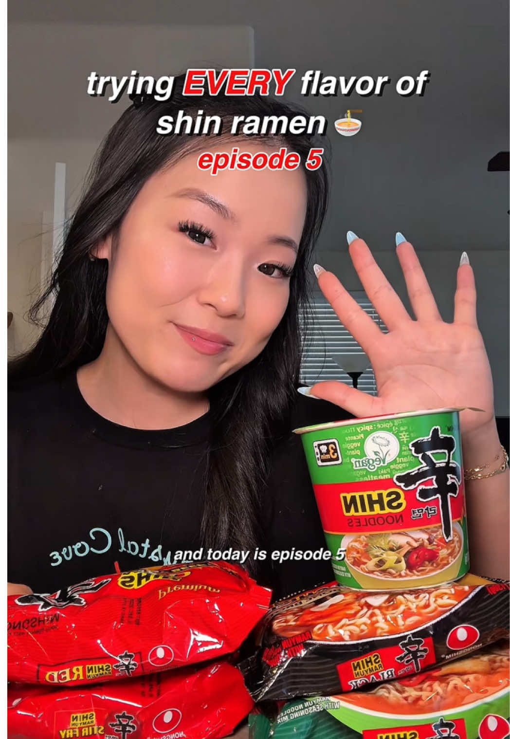 TikTok post by @ireneykim for Nongshim USA. Caption reads: i was craving something spicy today @Nongshim USA....