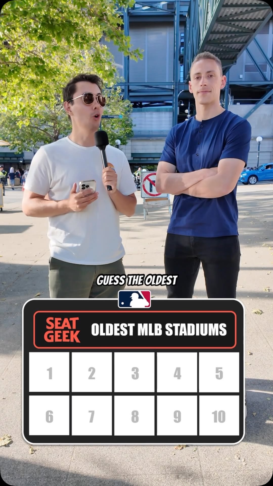 Instagram post by @bullpenbanterbaseball for SeatGeek. Caption reads: [...] we guess the oldest stadiums in MLB?....