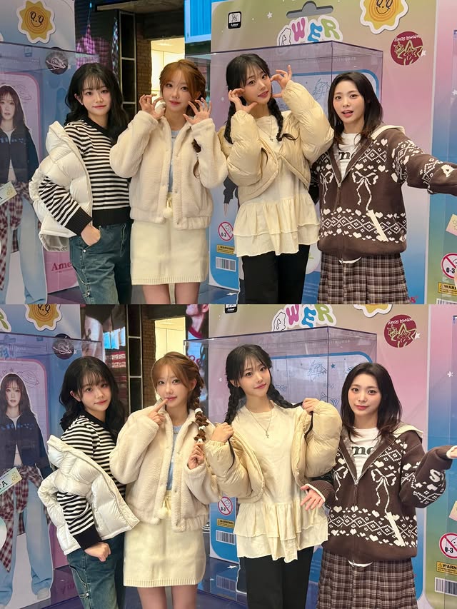 Instagram post by @qwerband_official for MUSINSA. Caption reads: QWER X AMES POP-UP 현장 스케치 📸
“좋은 아메스 보내고....