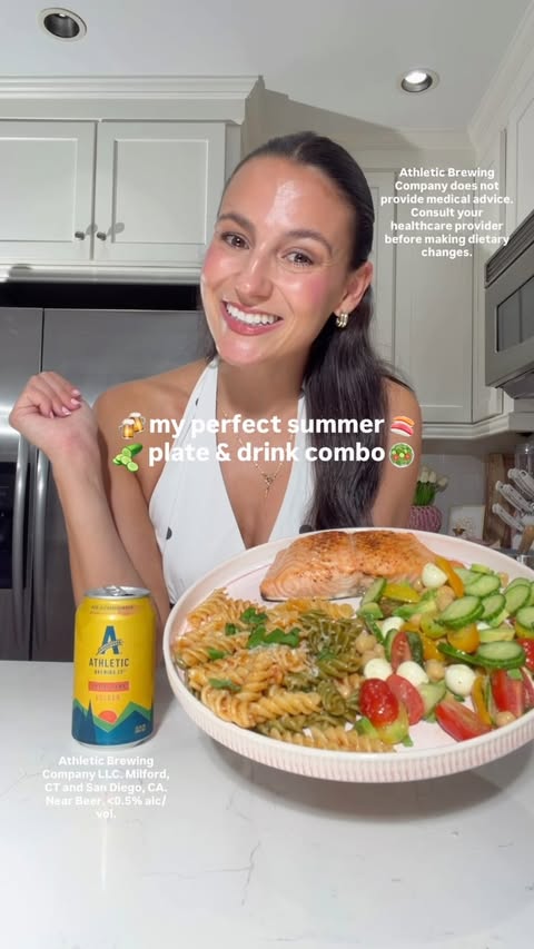 Instagram post by @dietitiancass for Athletic Brewing Co. Caption reads: My ultimate summer drink and plate pairing with....