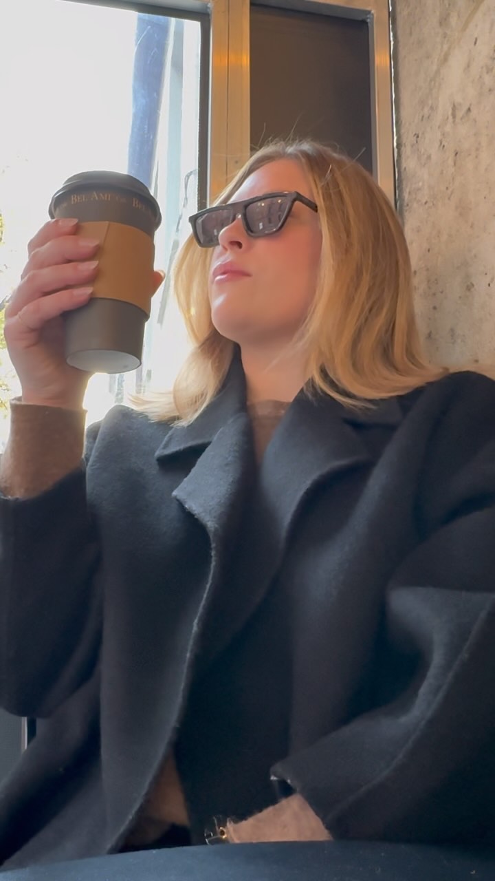 Instagram post by @chelsea_louise_hollenbeck for Vicci Eyewear. Caption reads: morning coffee with @viccieyewear 🖤 . . . . .....