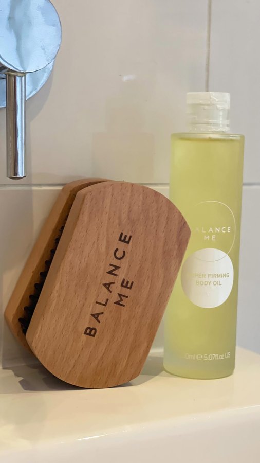 Instagram post by @mrsaddtobasket for Balance Me Natural Skincare. Caption reads: Love to body brush…especially in the summer when....