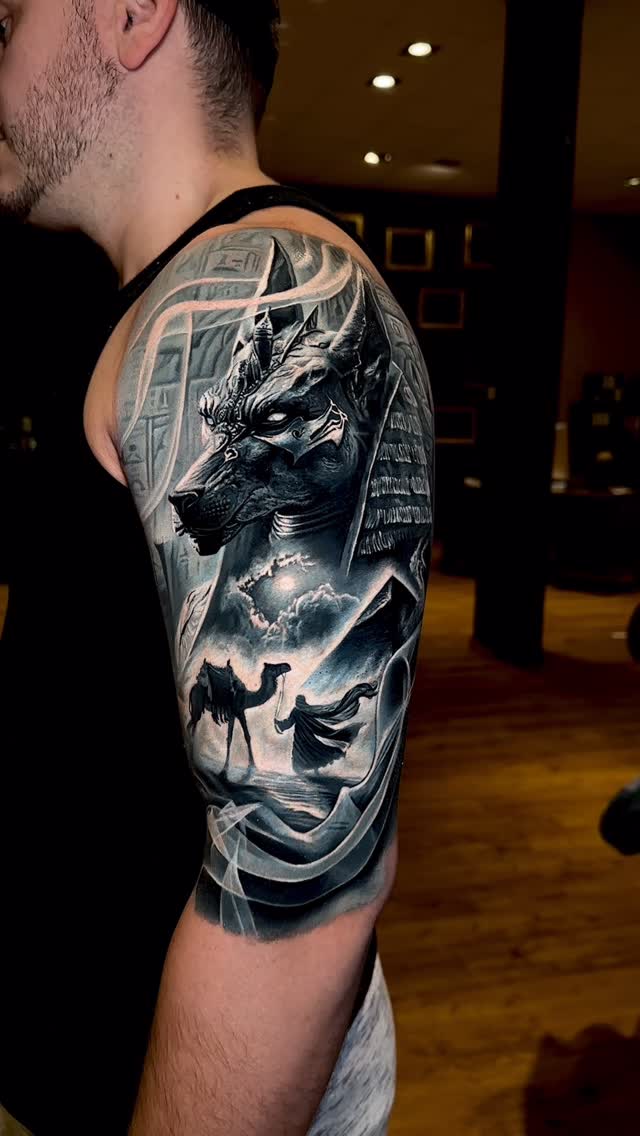 Instagram post by @__goodman for Fkirons. Caption reads: Tattoo Anubis 

Done with:
*  Ink....