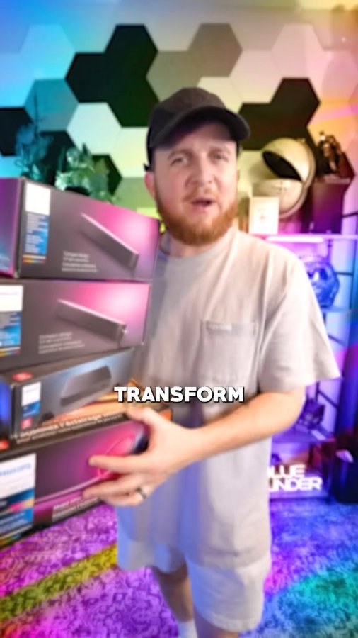 Instagram post by @blue_thundergaming for Philips Hue. Caption reads: [...] transform my gaming setup with @philipshue....