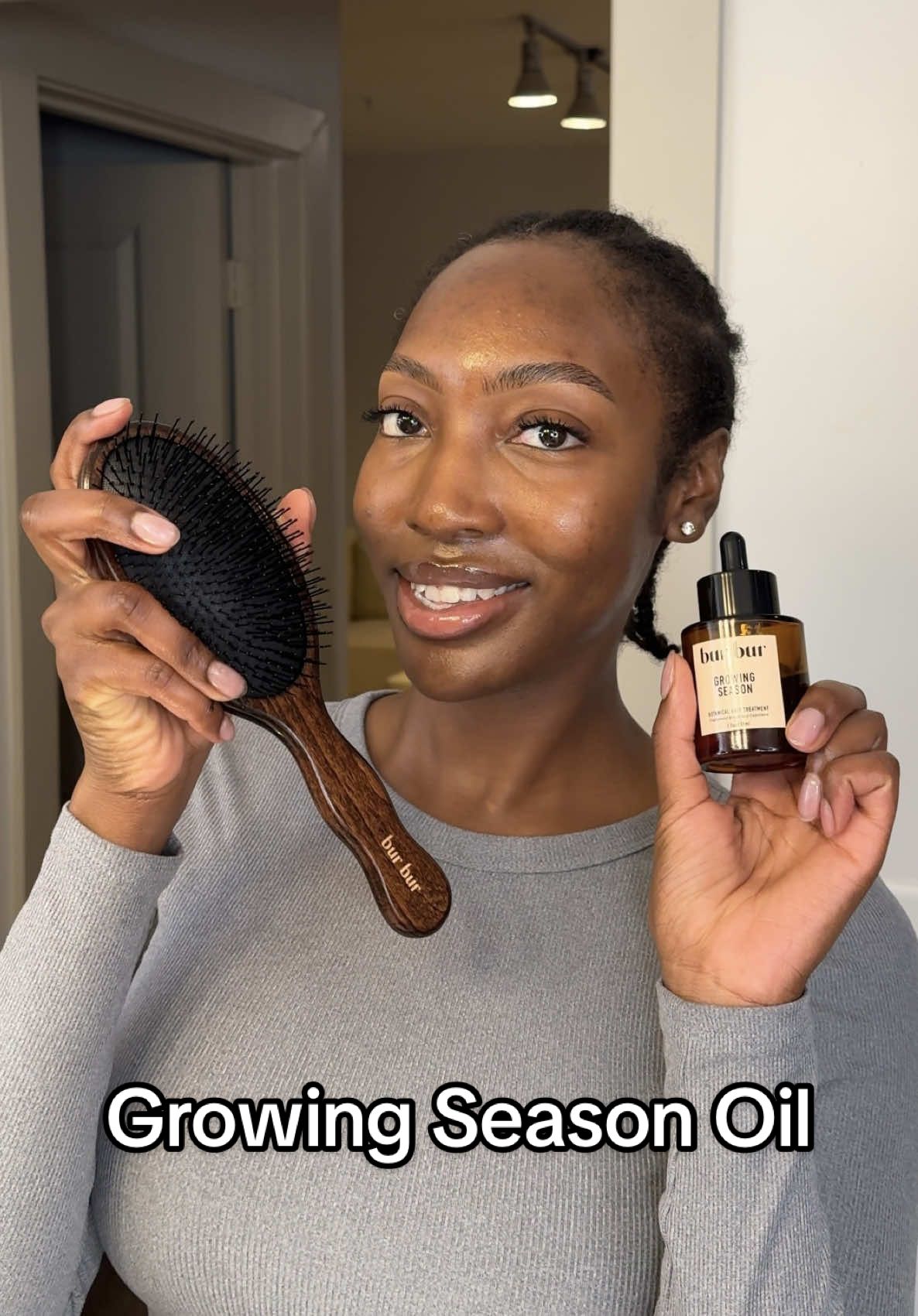 TikTok post by @allegiancetobeauty for Bur Bur. Caption reads: The Burbur Growing Season Oil has been a lifesaver....
