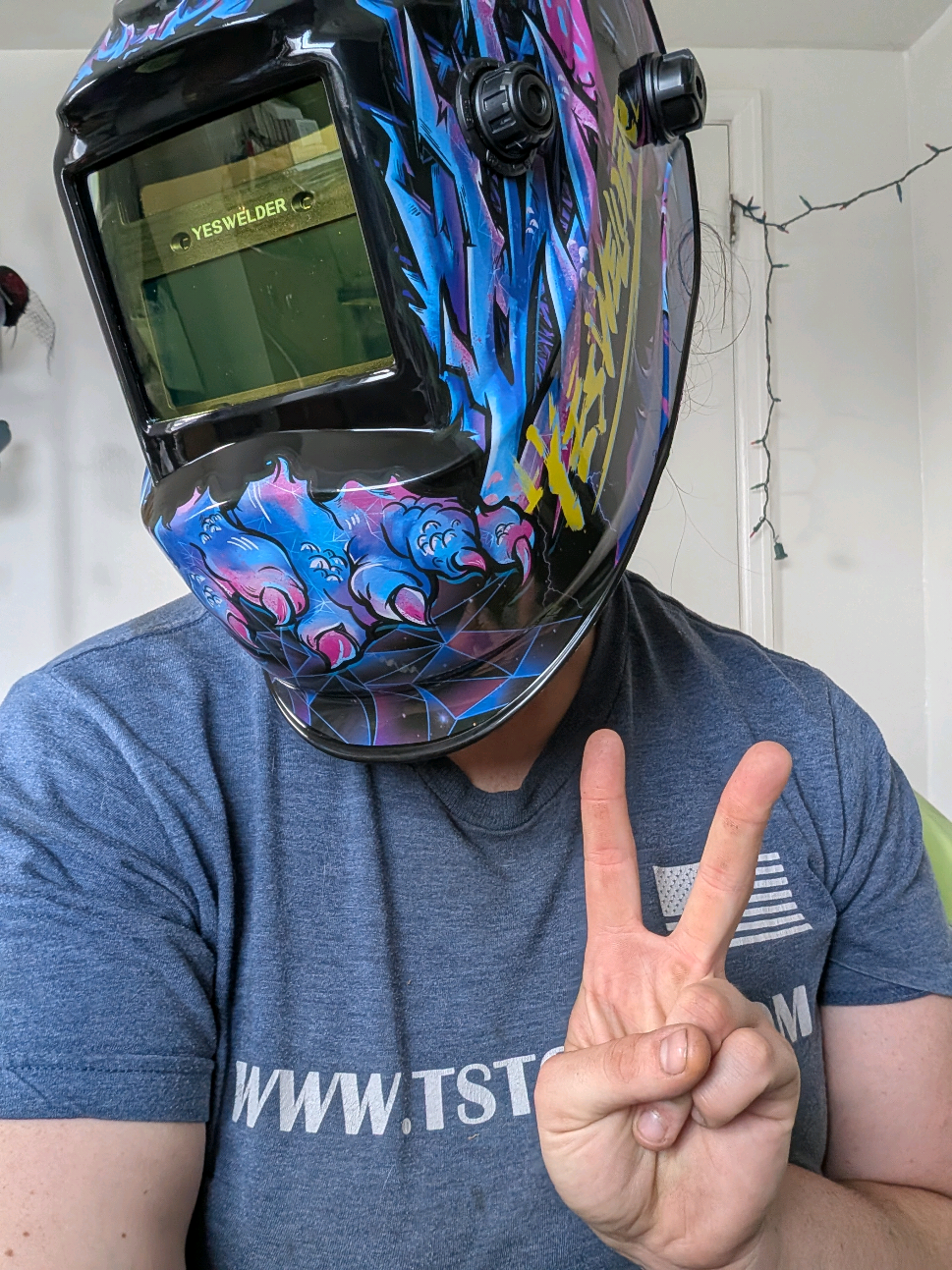 TikTok post by @rebecca_the_riveter for YesWelder® Official. Caption reads: We got mail! 📦🔥 My very first welding helmet is....