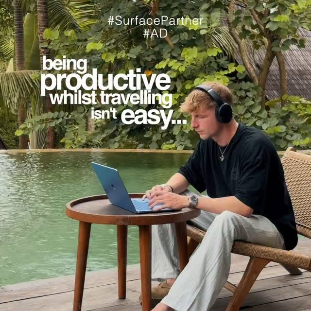 Instagram post by @jakehughesss for Microsoft. Caption reads: #SurfacePartner Thank me later 🤝 Pleasure to....