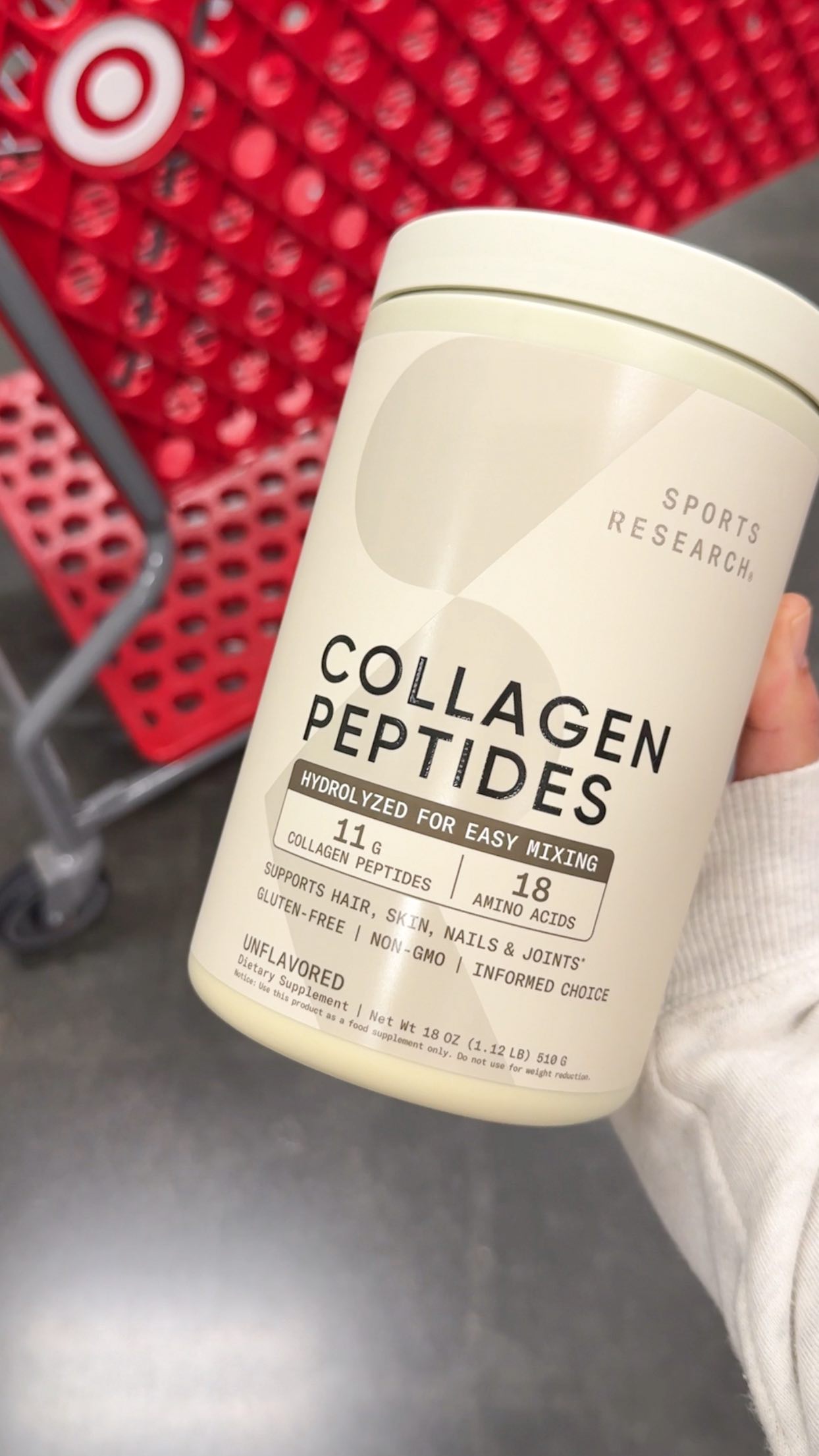 Instagram post by @targetandme for Sports Research. Caption reads: #AD Just spotted the Sports Research Collagen....