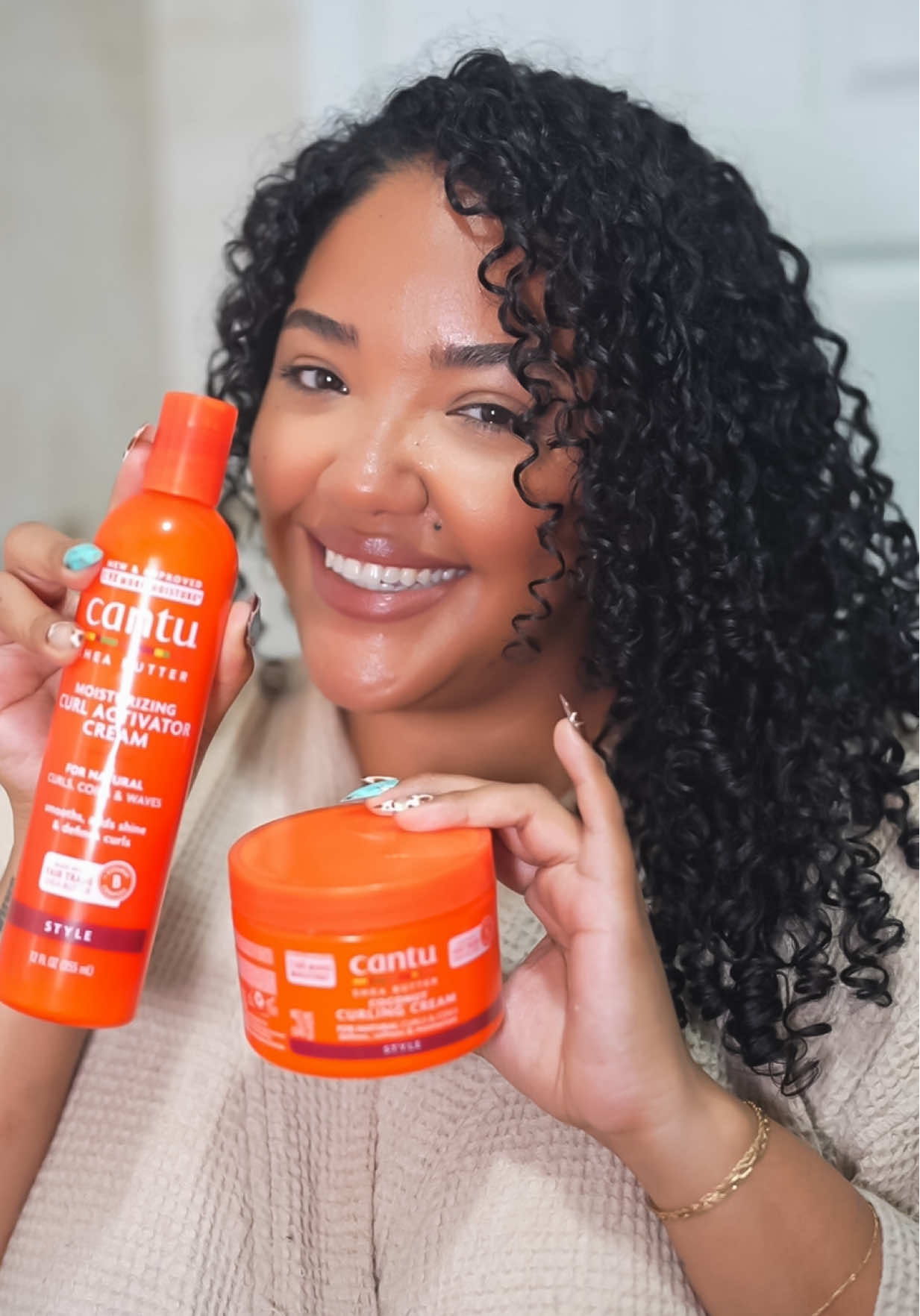 TikTok post by @beautymarkedilly for Cantu Beauty. Caption reads: [...] moisture, more care, no compromise! @Cantu....