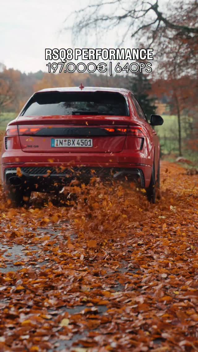 Instagram post by @carparazzi_official for Audi USA. Caption reads: Autumn with the RSQ8 PERFORMANCE 😮‍💨

#audirsq8....