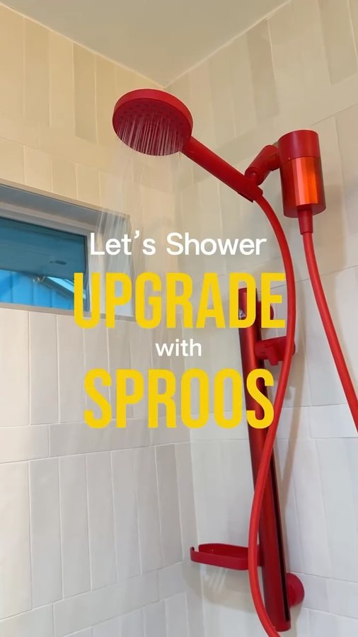 Instagram post by @cabellhouse for Sproos. Caption reads: [...] Upgrading our shower game with the....