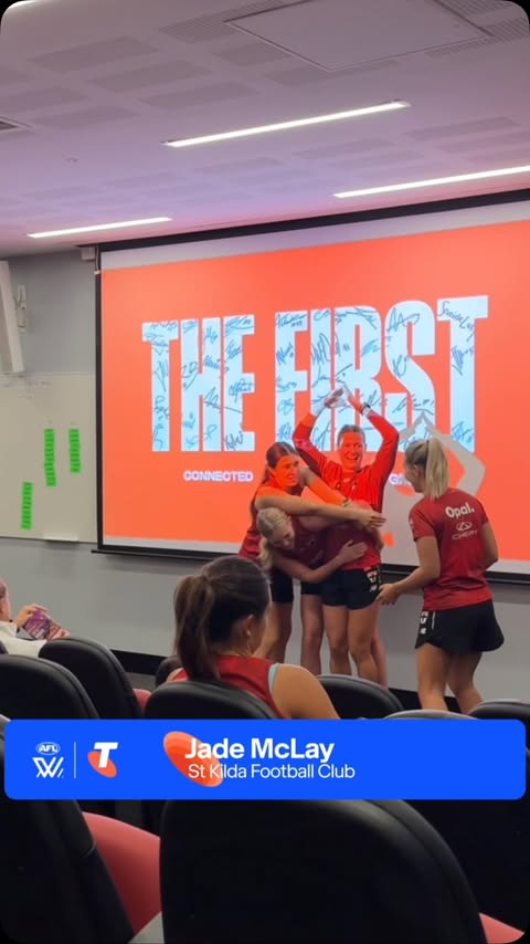 Instagram post by @stkildafcw for Telstra. Caption reads: this was so good 😂 @jademclay_ @telstra....