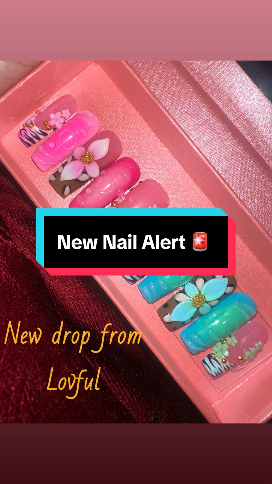 TikTok post by @quniecelee for LOVFUL. Caption reads: New Nail Alert 🚨 from @lovful store #quniecelee....