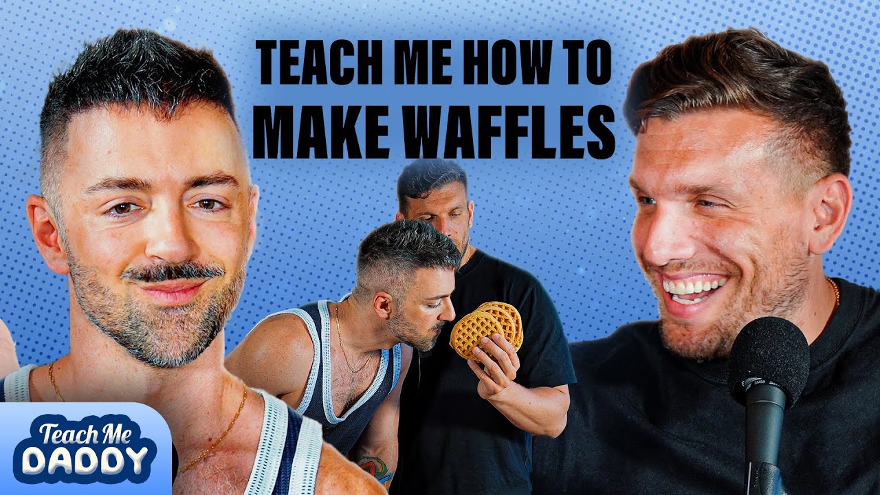 YouTube post by @TeachMeDaddyPodcast for Neveneyewear. Caption reads: How To Make Breakfast Waffles Special! | Teach Me....
