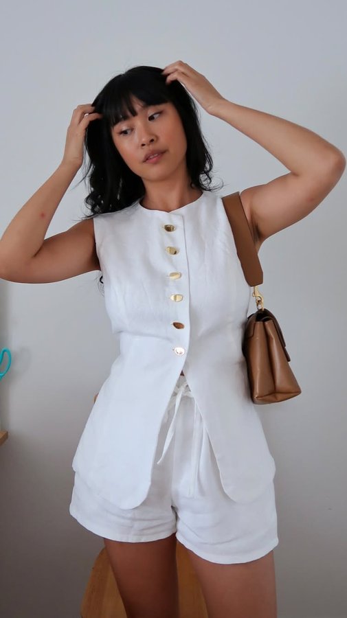 Instagram post by @goodthreadsstudio for The Fabric Store. Caption reads: A little summer set 🤍 // the vest is a hacked....