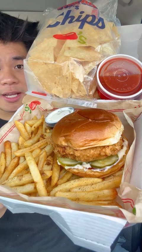Instagram post by @holycao23 for Chili's Grill & Bar. Caption reads: Got the Big Crispy 3 for me from @chilis....