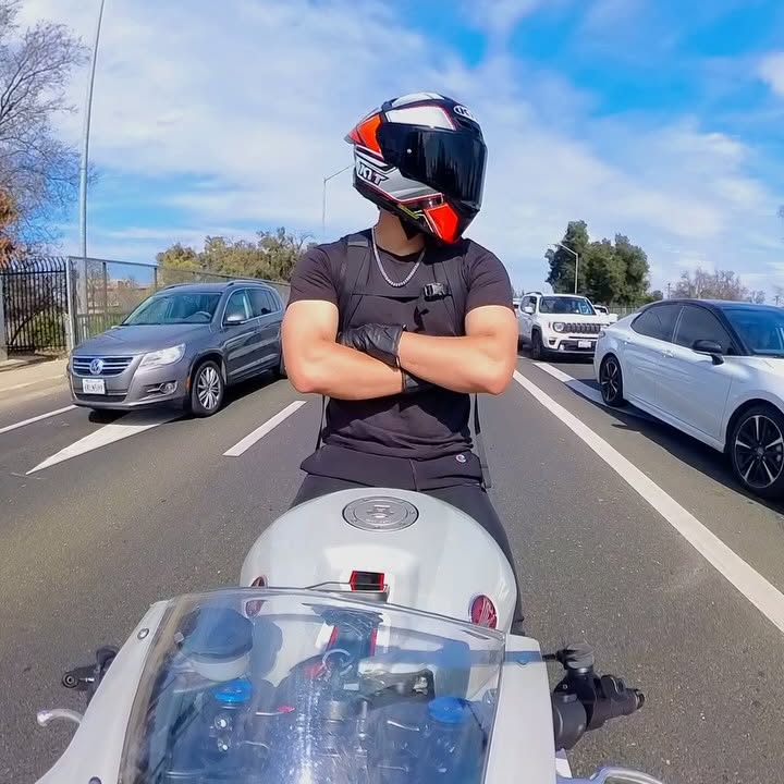 Instagram post by @zae6rr for KYT Americas. Caption reads: was it the all black fit ? 👀…. . #bikelife....