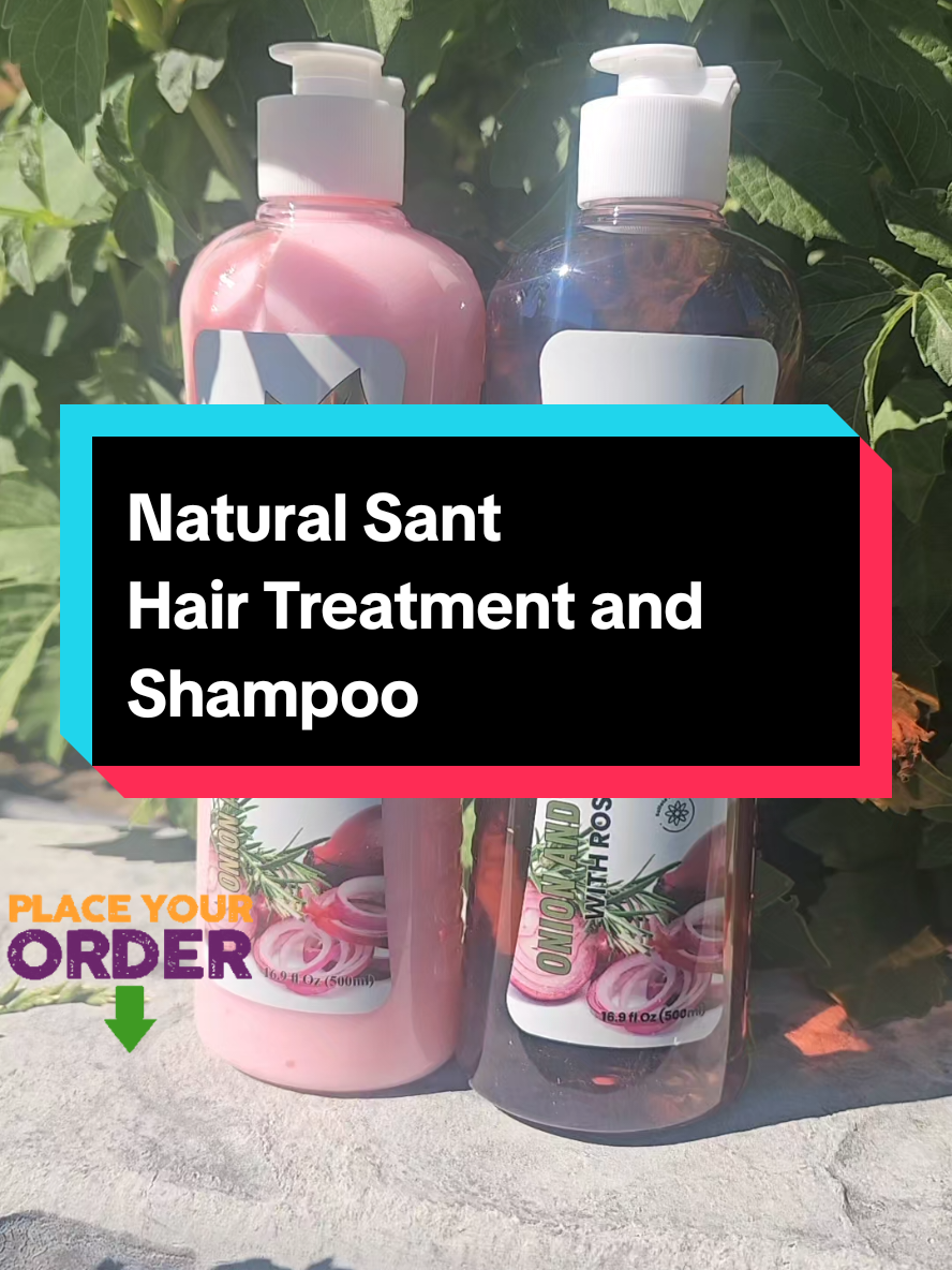 TikTok post by @gomma.rai for Natural Sant México. Caption reads: Natural Sant Onion and Biotin Hair Treatment and....