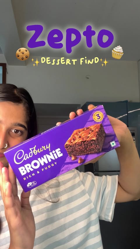 Instagram post by @apoorvaa.bhat for Zepto. Caption reads: [...] these addictive Cadbury brownies from Zepto....