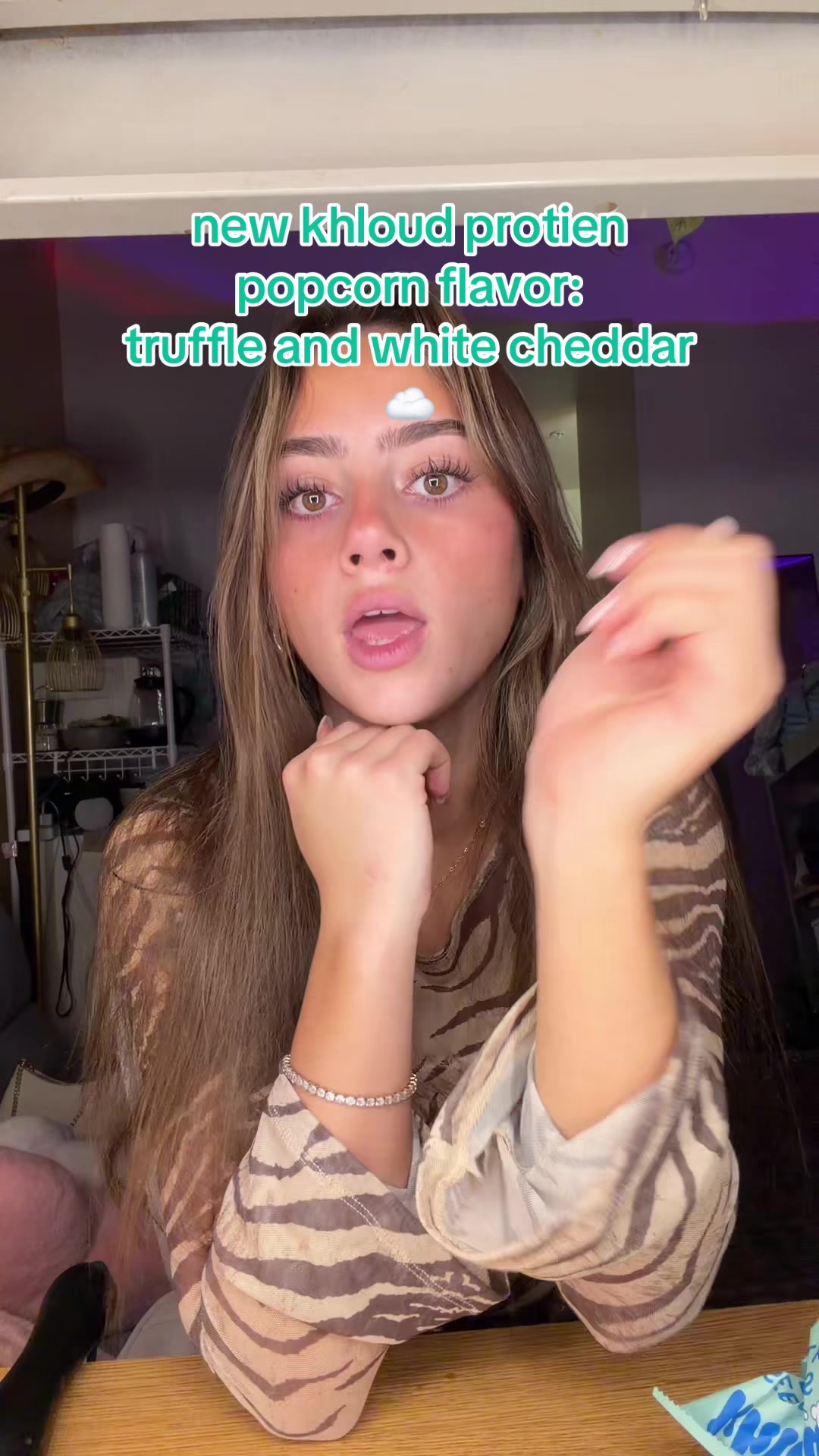 TikTok post by @samantha.chuck for KhloudFoods. Caption reads: [...] and white cheddar is now at target!☁️....