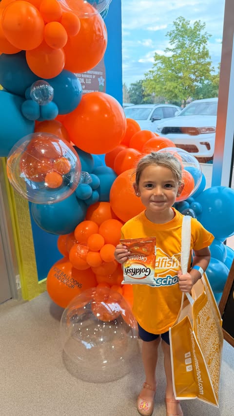 Instagram post by @katedarkofit for Goldfish Swim School. Caption reads: Cannot wait to continue Amelia’s swimming....
