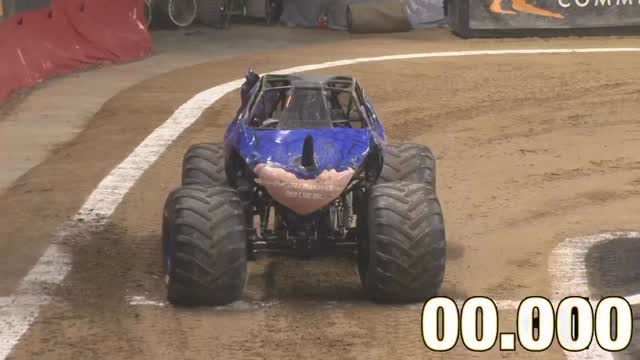 Instagram post by @timhall_jr for Monster Jam. Caption reads: @TimHall_Jr starts the final Spokane event on top....