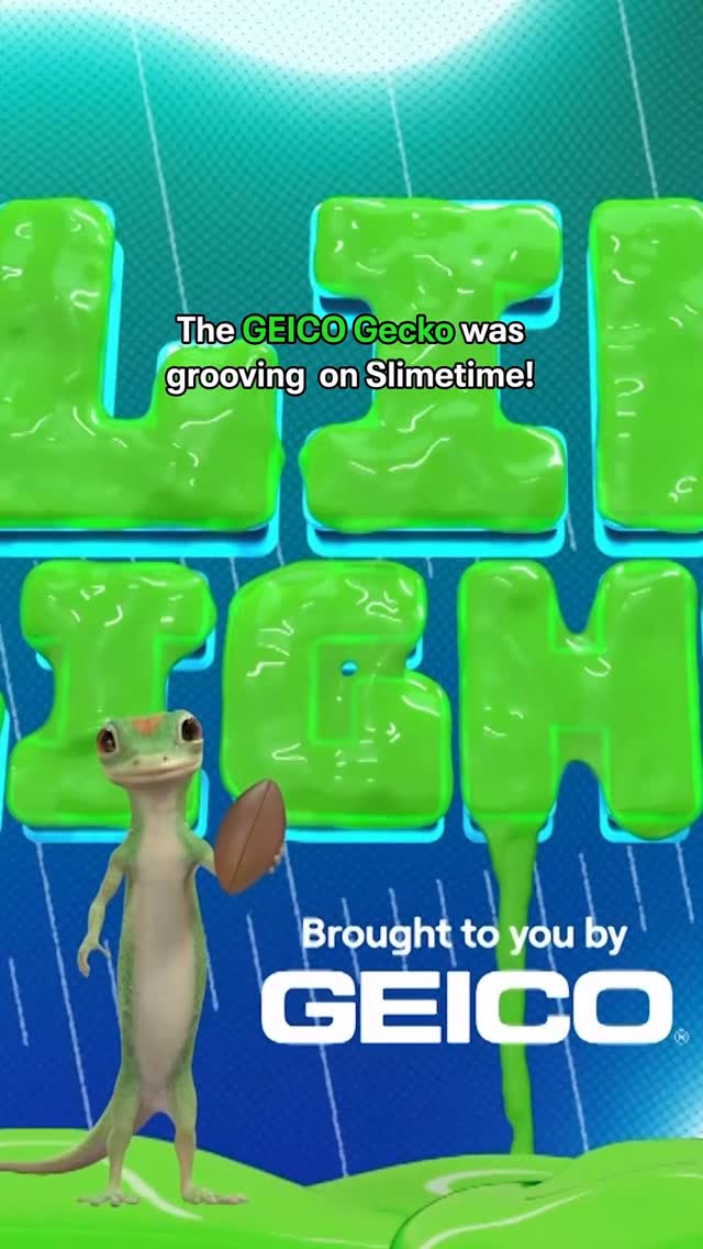 Instagram post by @nickelodeon for Geico. Caption reads: #ad The new NVP??? The GEICO Gecko joined us for....