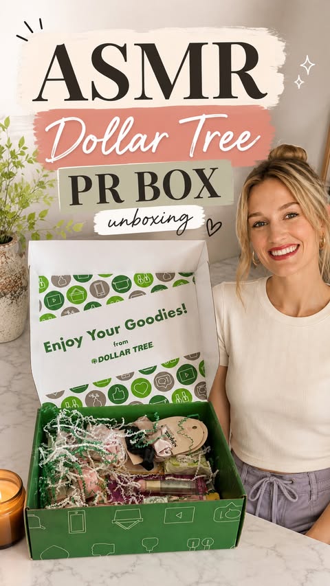 Instagram post by @emmavillaneda for Dollar Tree. Caption reads: ASMR unboxing: Dollar Tree PR box✨ This was such a....