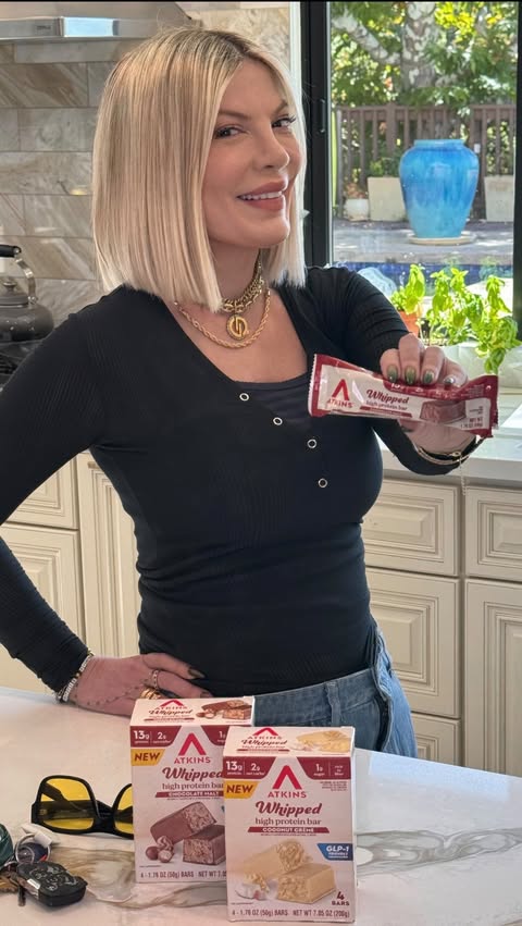 Instagram post by @torispelling for Atkins. Caption reads: My kind of whipped. Atkins is built on a....