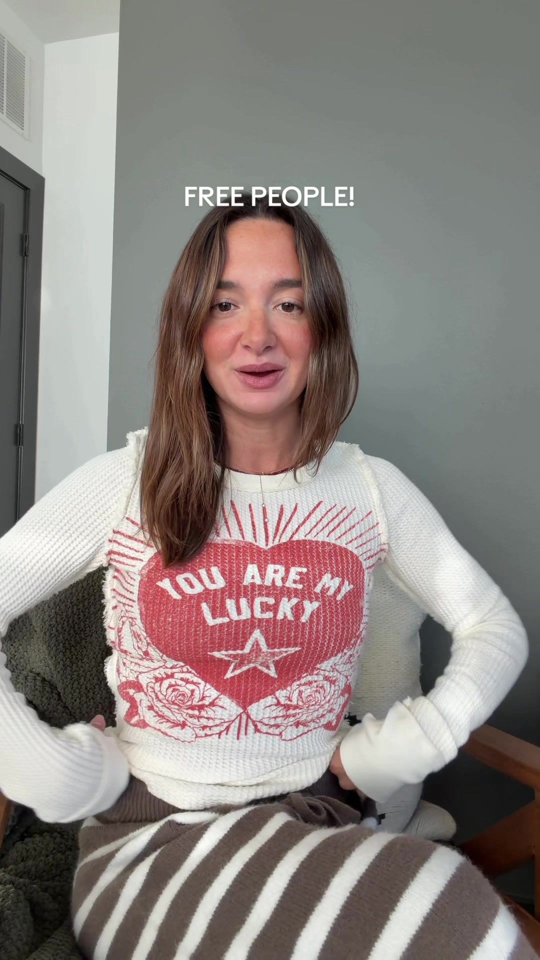 TikTok post by @carrie.bankston for Free People. Caption reads: You are my lucky🥰 @Free People .