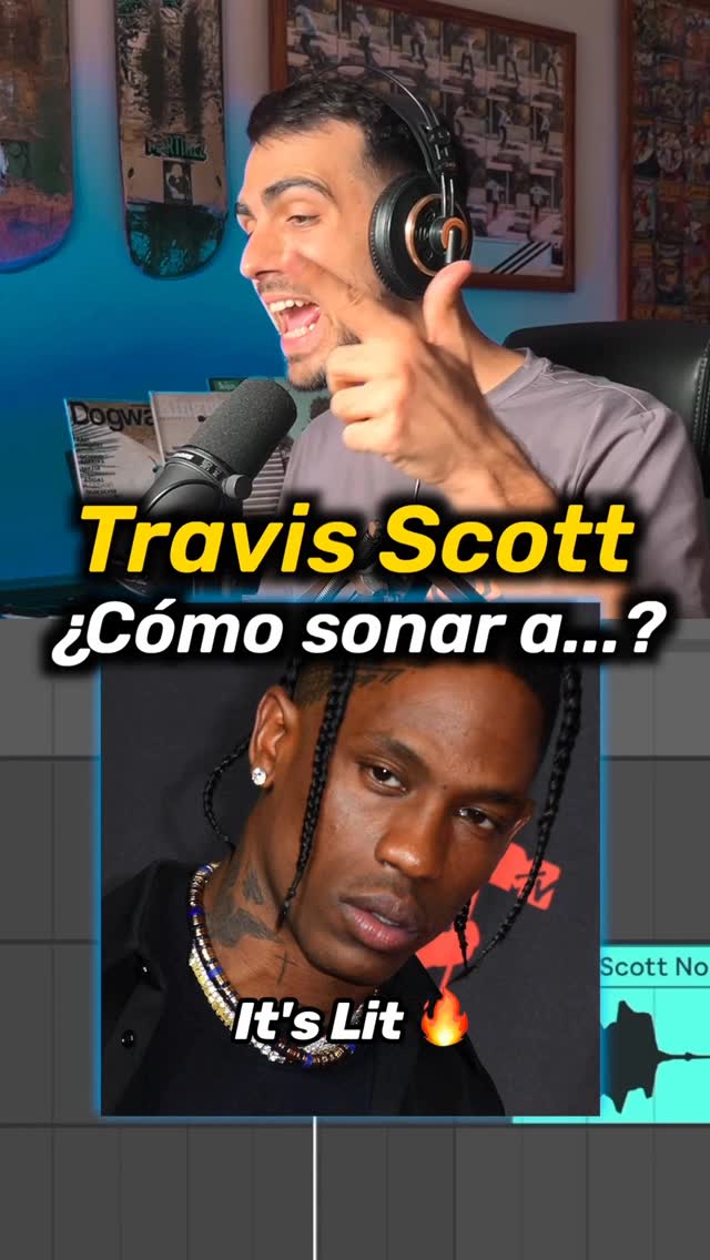 Instagram post by @trackerbits for LANDR. Caption reads: Cómo sonar a Travis Scott 🎧
#musica #producer....