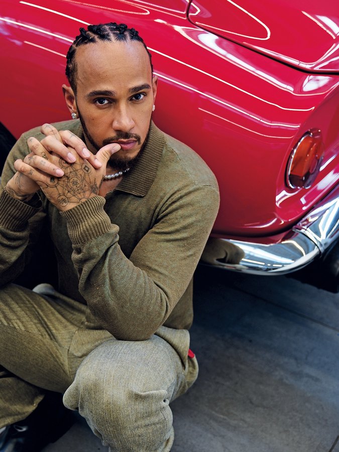 Instagram post by @lewishamilton for Ferrari. Caption reads: Enjoyed speaking to @ferrari Magazine about what....