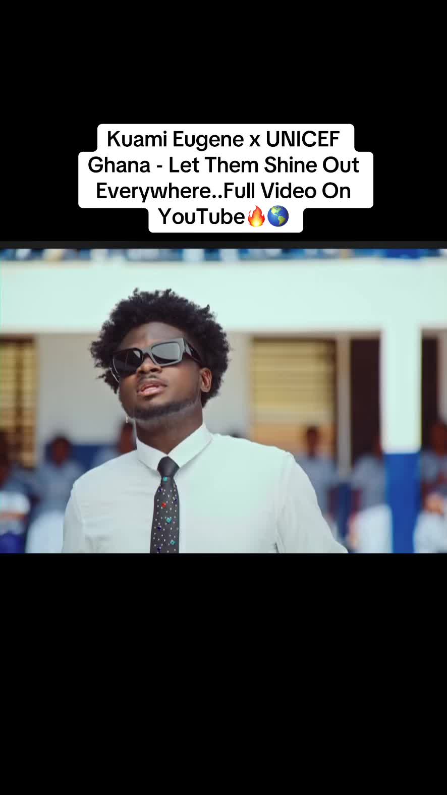 TikTok post by @kuamieugene_ba for UNICEF. Caption reads: Kuami Eugene has teamed up with UNICEF Ghana to....