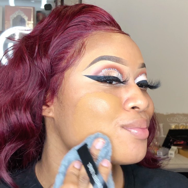 Instagram post by @beatsbydeb for Beauty Bakerie. Caption reads: Prom Look # 1 with a POP of....