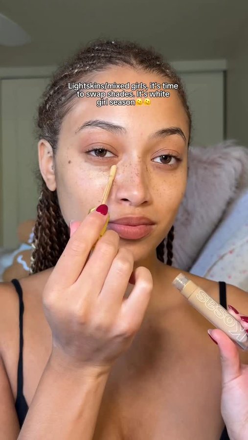 Instagram post by @jaylasteinn for Kosas. Caption reads: Why do I get SO light during the winter🫠 white....