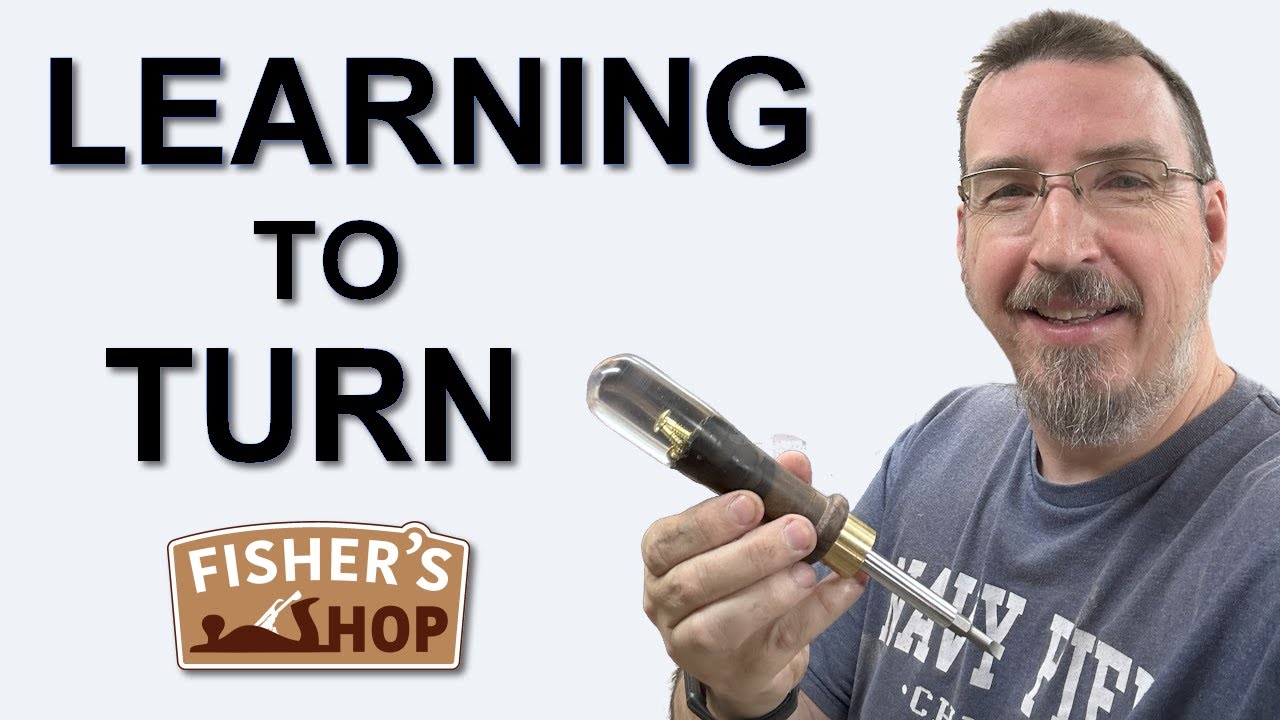 YouTube post by @FishersShop for RZ Mask. Caption reads: Woodworking: Learning To Turn on a Lathe.