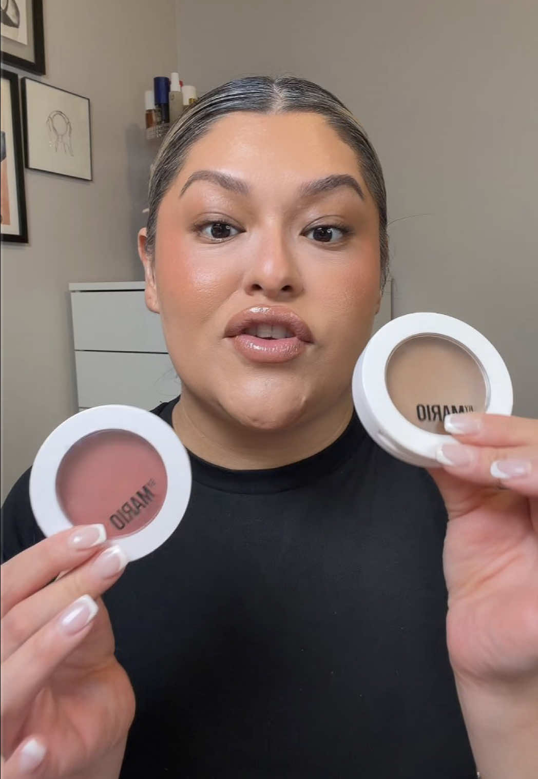 TikTok post by @amandanieves10 for MAKEUP BY MARIO. Caption reads: [...] blush veil in rose crush! @Makeup By Mario....