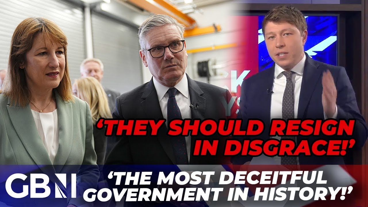 YouTube post by @GBNewsOnline for ExpressVPN. Caption reads: Patrick Christys calls for Reeves' RESIGNATION....