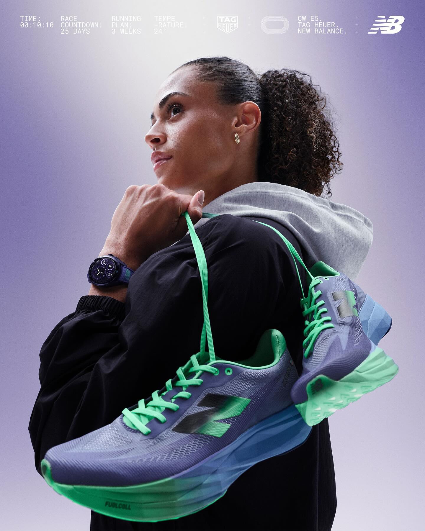 Instagram post by @sydneymclaughlin16 for New Balance. Caption reads: Armed with discipline, determination, and the....