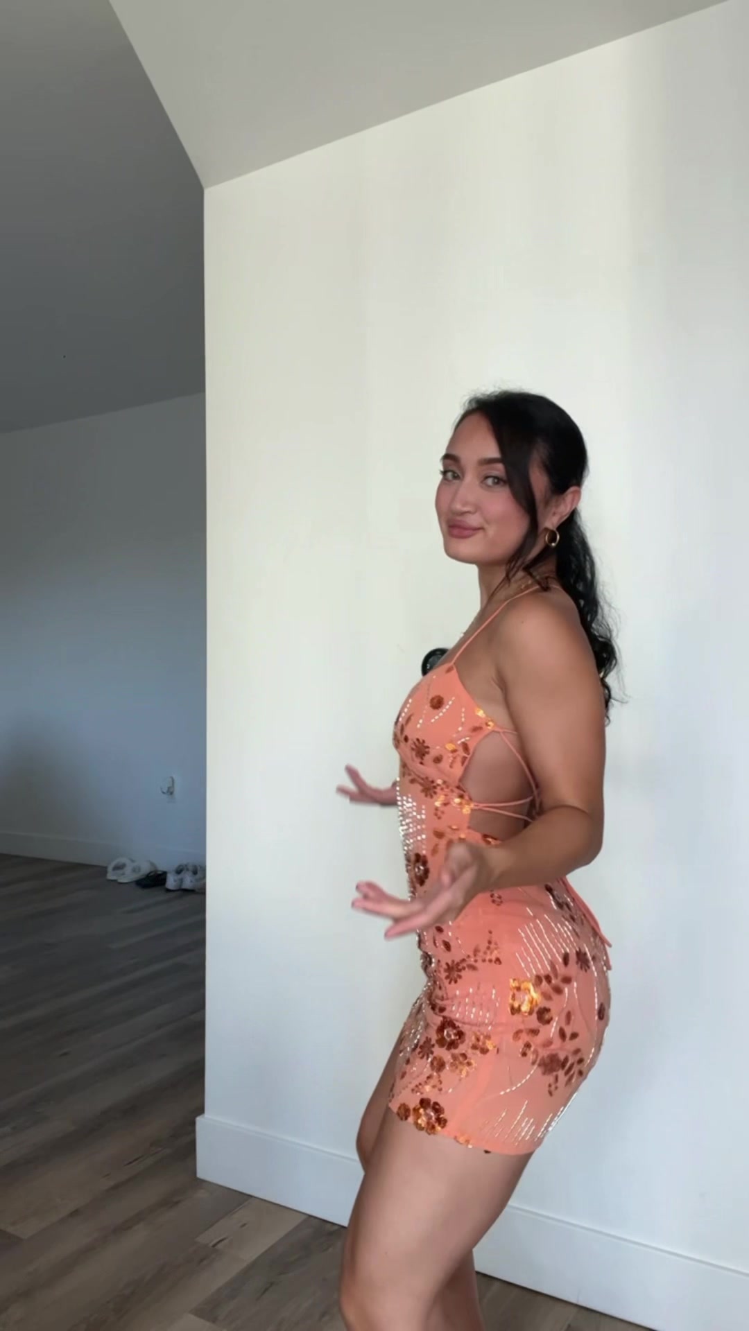 TikTok post by @lena_ha01 for PEPPERMAYO. Caption reads: [...] think he’s shy? Dress from @PEPPERMAYO....