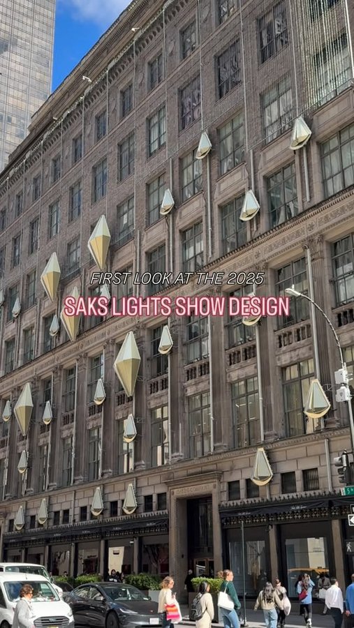 Instagram post by @mychristmasinnewyorkcity for Saks Fifth Avenue. Caption reads: Do you like it? 😍 The 2025 Saks Lights Show is....