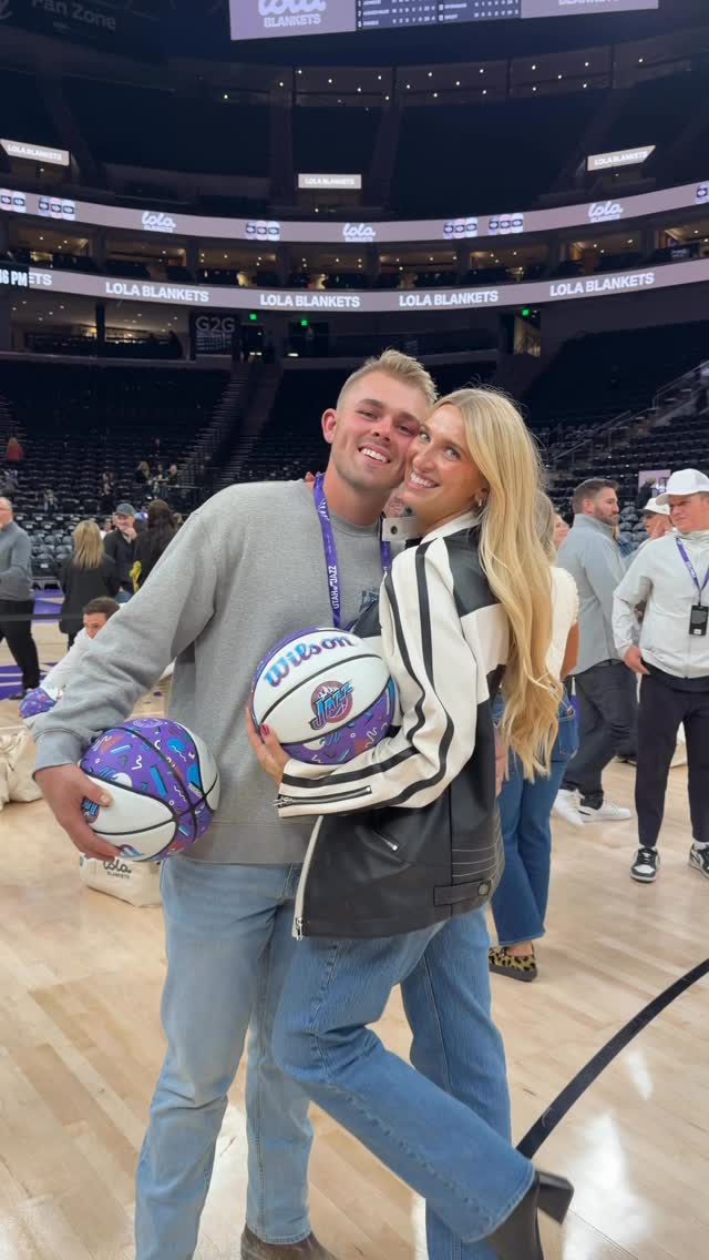 Instagram post by @sarah_sweeten_ for Lola Blankets. Caption reads: @utahjazz x @lolablankets at the delta center!....