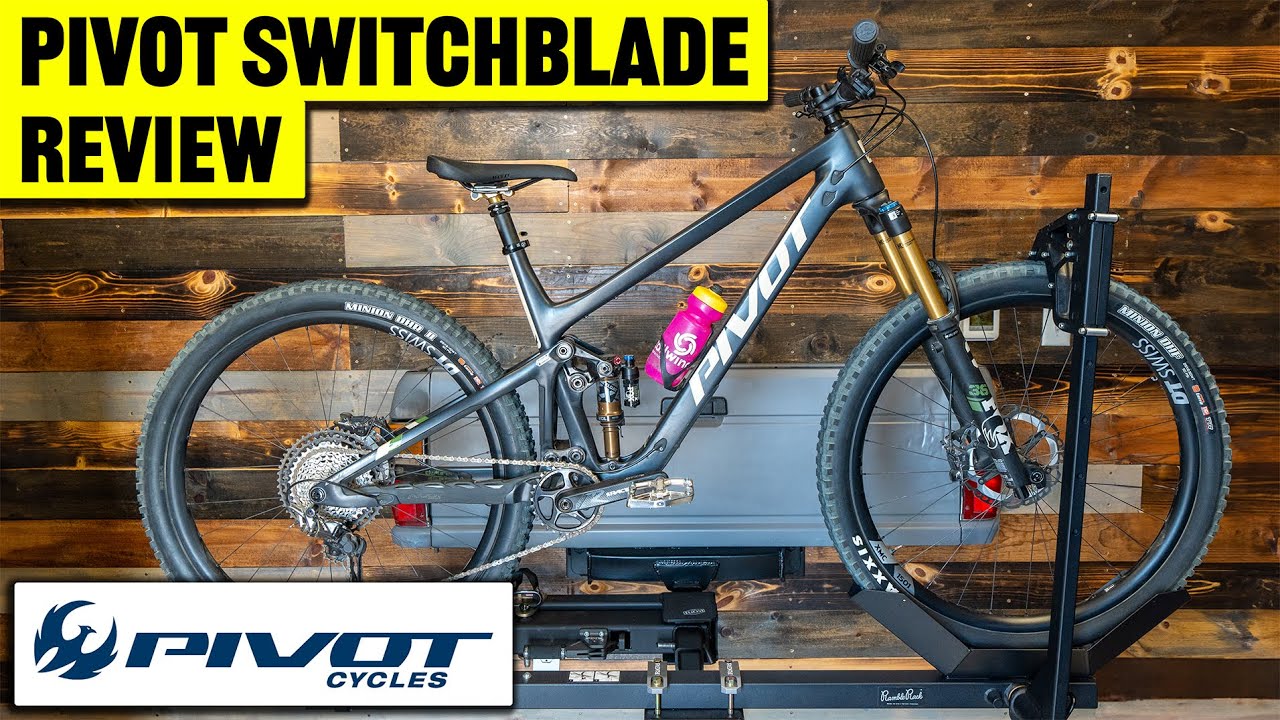 YouTube post by @moandhannahtravel for Feedback Sports. Caption reads: Pivot Switchblade Review! (My Favorite Trail....