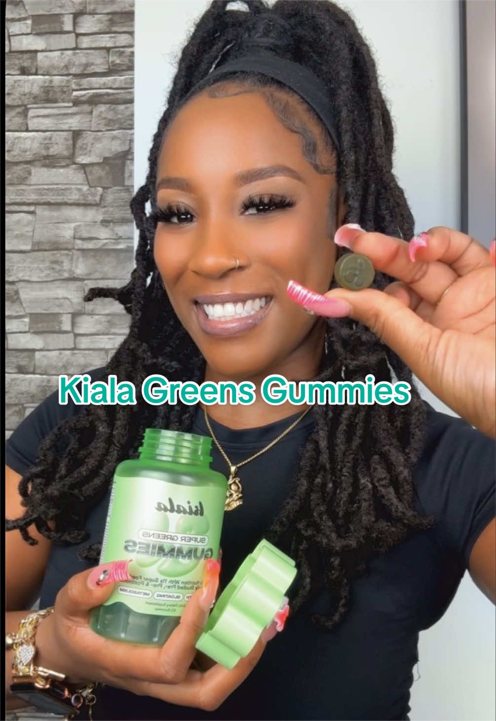 TikTok post by @chellybaeee for Kiala Nutrition. Caption reads: [...] Add them to your cart!🥦🥕🥬💚✨....