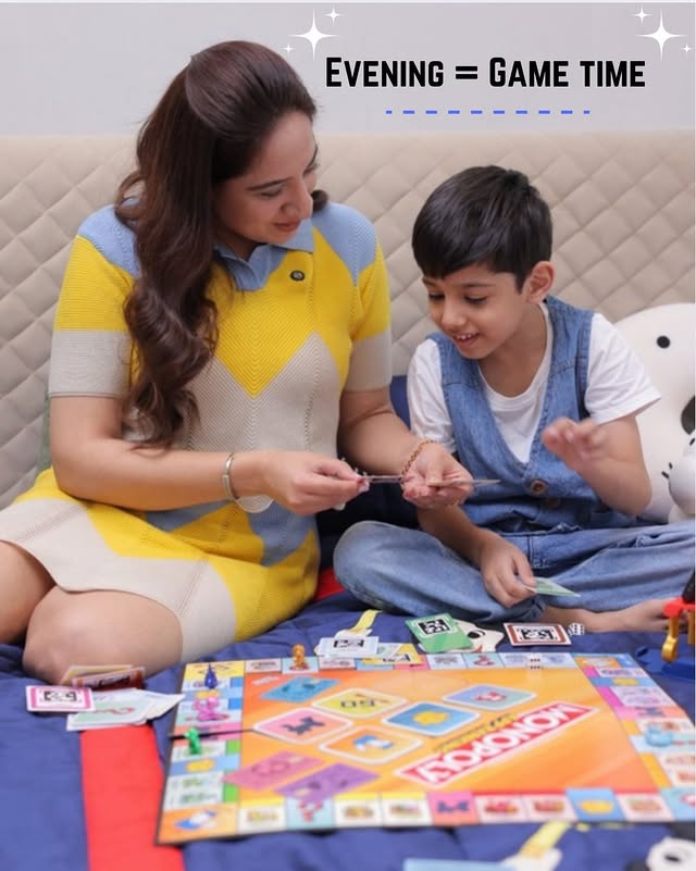 Instagram post by @varsha_balani_ for Hasbro. Caption reads: [...] drama. Because family time > everything....