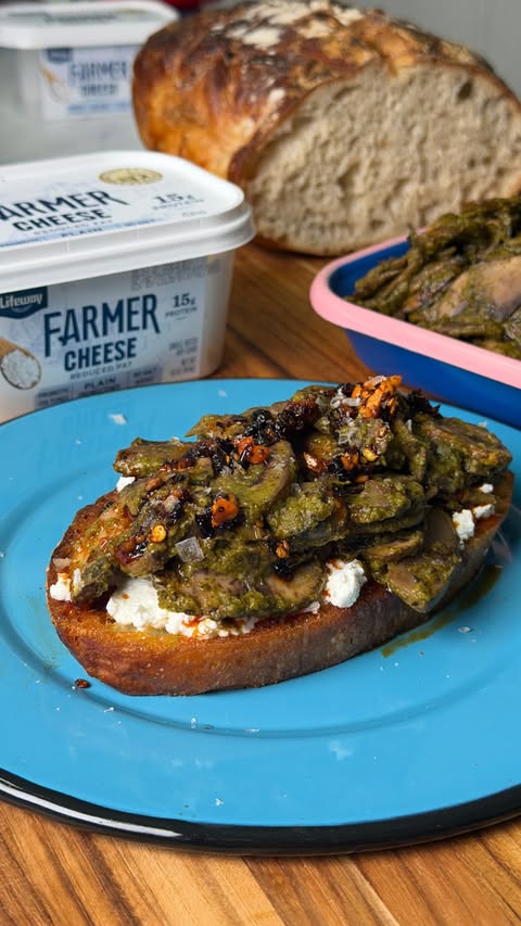 Instagram post by @freddsters for Lifeway Foods. Caption reads: The best mushroom toast ever! Cilantro Lime....