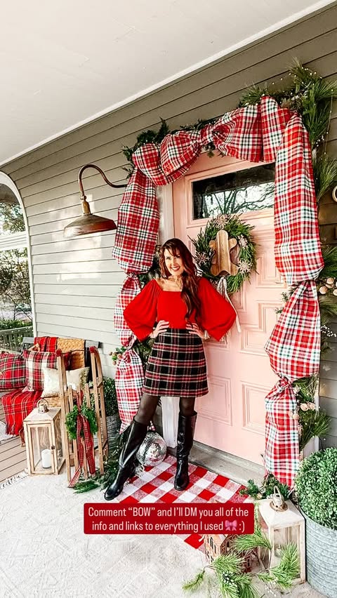 Instagram post by @tatertotsandjello for Hobby Lobby. Caption reads: ✨🎀 Let’s make a GIANT Christmas Bow… out of table....