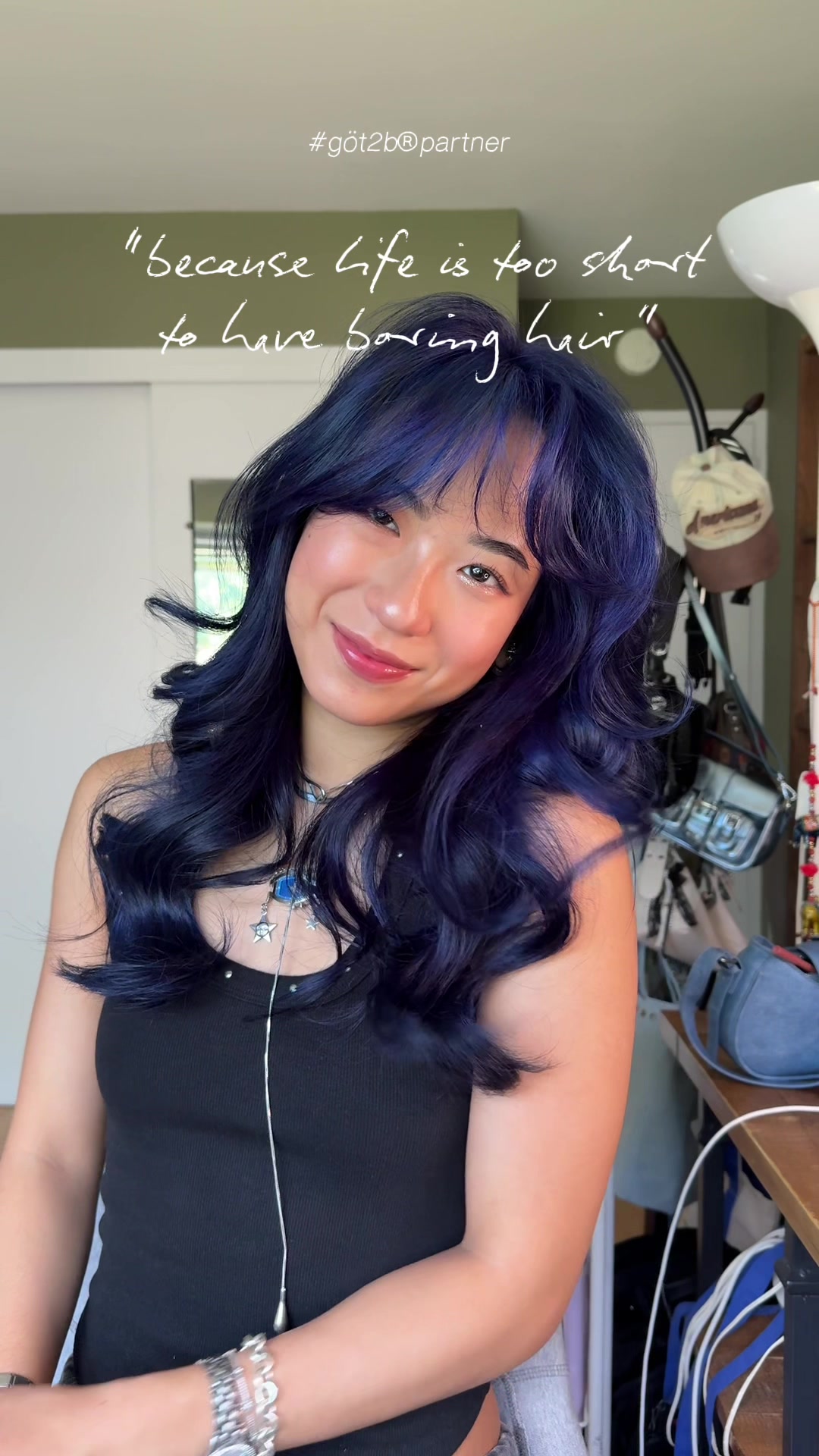 TikTok post by @gracenah for Krosse Kerle Kartoffelchips. Caption reads: #got2bpartner 💙✨ my biggest blue hair maintenance....